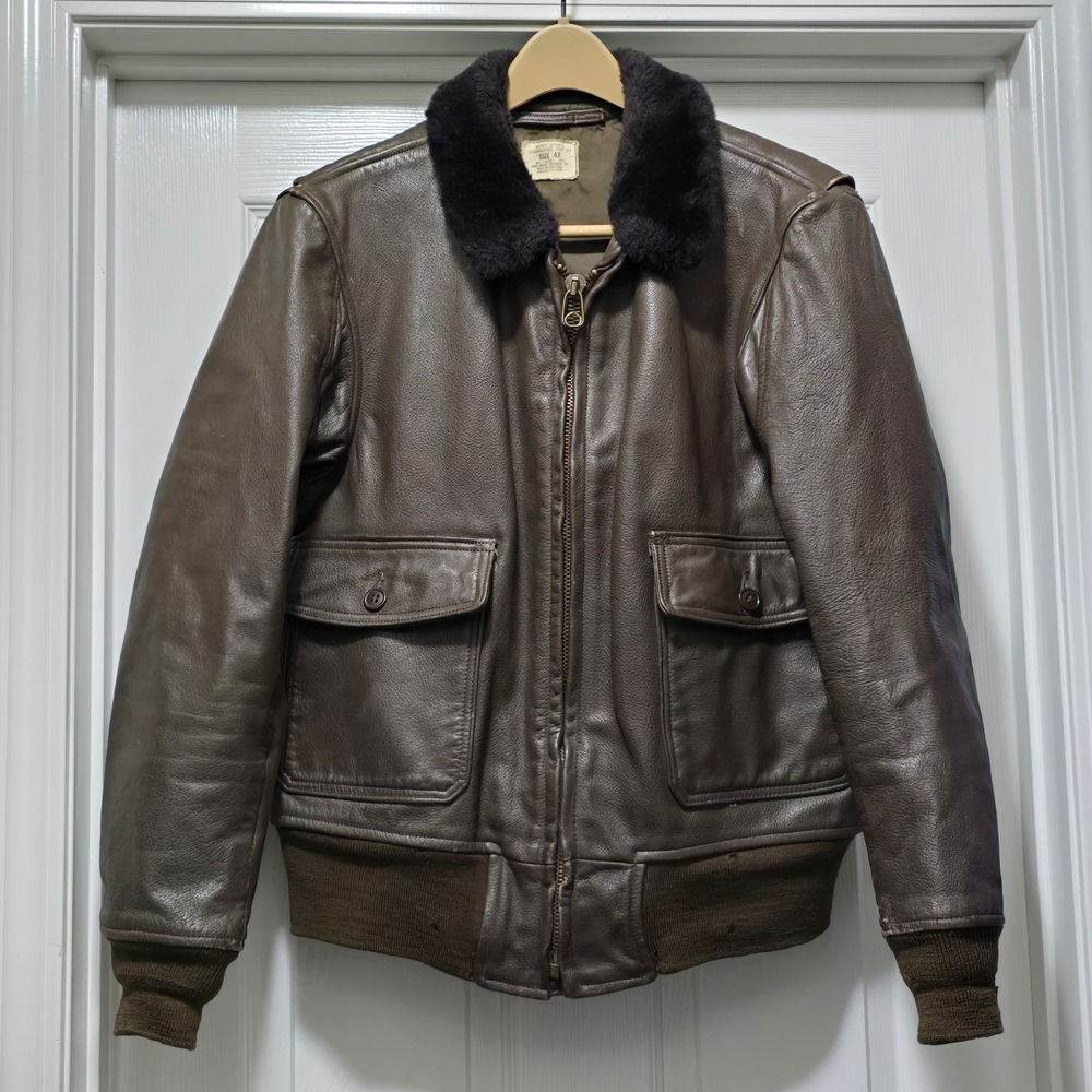 VTG 1970s G-1 USN Genuine Leather Flyers Flight Bomber Jacket Brown Men's Sz 42